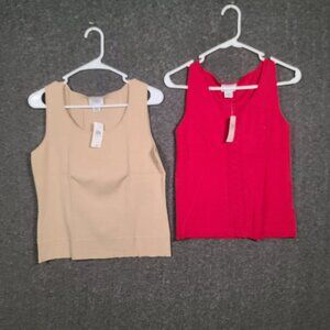 NWT Ann Taylor Loft Lot of 2 Women's Large Sleeveless Tank Tops Tan and Pink